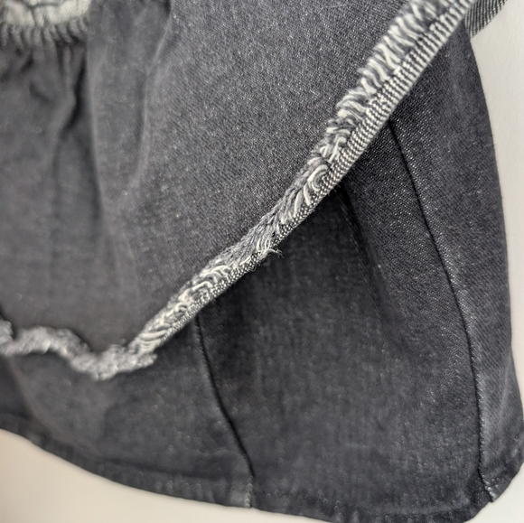 American Eagle Black Denim Fringe Cropped Top Off Shoulder Women's Medium - Picture 2 of 6
